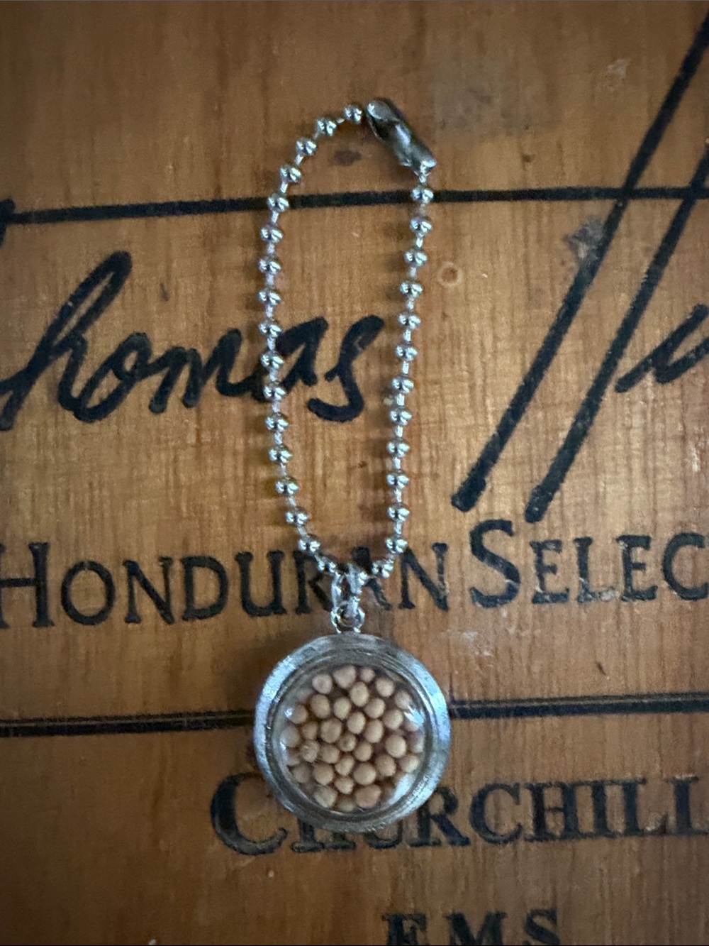 Silver Glass Locket Pendant Necklace with mustard seeds inside